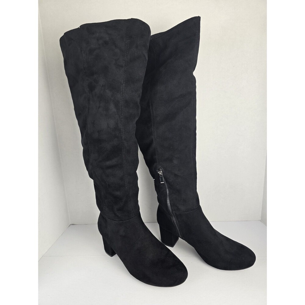 Glaze Faux Suede Over The Knee Boots Womens Size 7.5 Black Block Heel Witchy Gru